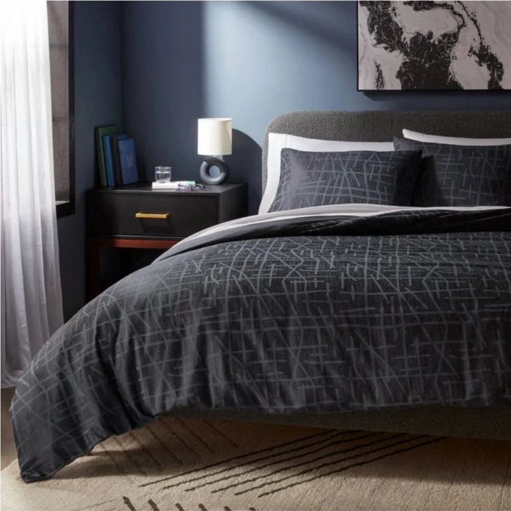 3pc King Luxe Jacquard Duvet Cover and Sham Set Blue - Threshold    NWT